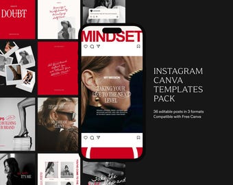 Coach Instagram Templates: Red Social Media Design (Canva, Digital Download, 108 Posts)