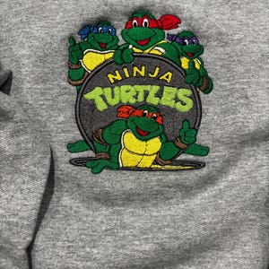 Ninja Turtles Embroidered Crew Neck (TMNT): 90s Cartoon Retro; Soft and cozy Gift