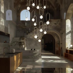 Custom Multi Pendant Light, Opal Globe  Glass Shade, Stairwell Pendant Lighting, Modern Pendant Light, Custom Chandelier for Staircase
