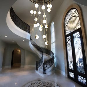 Custom Multi Pendant Light, Opal Globe  Glass Shade, Stairwell Pendant Lighting, Modern Pendant Light, Custom Chandelier for Staircase
