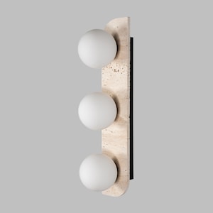 Natural Stone Wall Sconce with Opal White Glass Shade, Marble Stone Wall Lamp, Wabi Sabi Style Wall Lamp, Travertine Sconce, Custom Light