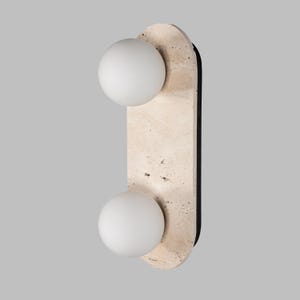 Natural Stone Wall Sconce with Opal White Glass Shade, Marble Stone Wall Lamp, Wabi Sabi Style Wall Lamp, Travertine Sconce, Custom Light