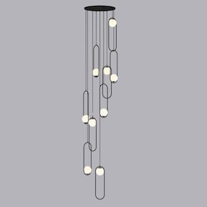 Custom Multi Light Pendant for Stairs, Minimalist Light Fixture, Custom Chandelier Staircase, Integrated LED Light Option, Adjustable Cord