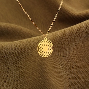 14K Gold Sacred Geometry Necklace, Dainty Flower of Life Pendant, Spiritual Boho Jewelry For Women, Yoga Accessory, Unique Gift For Her