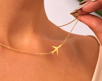 14k Gold Airplane Necklace, Minimalist Travel Charm, Dainty Aviation Jewelry for Women, Gift for Travelers and Flight Enthusiasts
