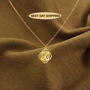 14k Gold Root Chakra Necklace, Muladhara Pendant, Yoga Spiritual Jewelry, Minimalist Chakra Necklace, Healing Energy Gift For Women