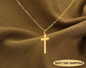 14K Gold Dainty Cross Necklace | Tiny Cross Pendant Jewelry for Men & Women | Perfect Christmas Gifts for Her