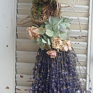 Dried Lavender  Bouquet with Hydrangea Dried Roses and Birds Nest