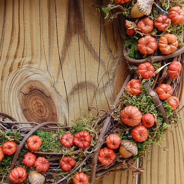 Autumn Pumpkin Wreath  /  Rustic Fall Wreath /  Dried Putka Pods / Mini Pumpkins / 14 -15 Inch wreath