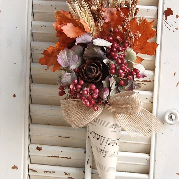 Fall  Dried Flowers in Paper Cone Vintage  Sheet Music