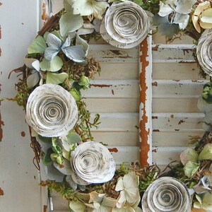 Dried Flower and Paper Rose Wreath / 8 Spring Dried Hydrangea Wreath / Shabby Cottage image 2