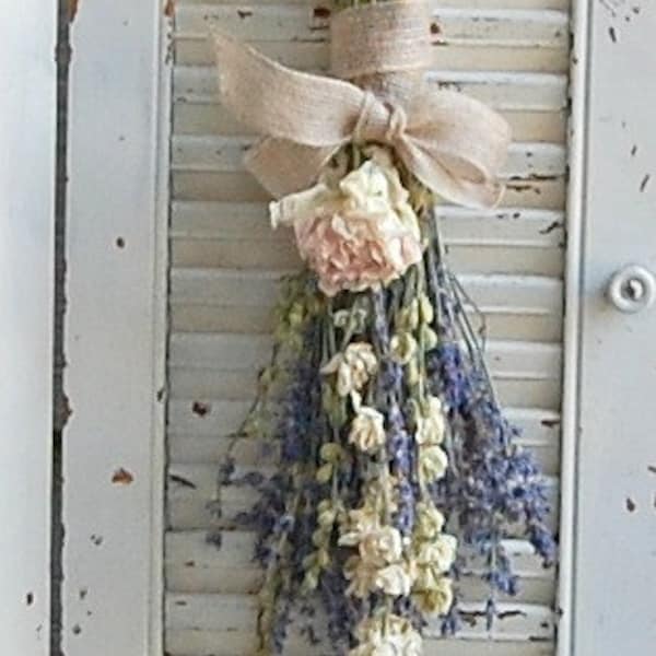 Mothers Day Dried Lavender Bouquet with Dried Larkspur and Peony /  Dried Flower Arrangement / Spring Bouquet