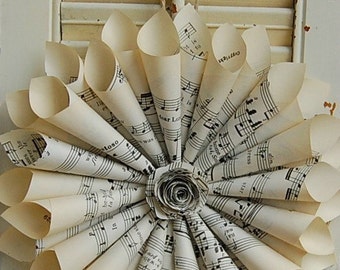 Sheet Music Wreath / Vintage Sheet Music / Paper Wreath / Musician Gift / Wedding Decor / Cone Wreath
