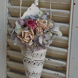 Vintage Hymnal Sheet Music Cone with Dried Roses / Dried flower / image 1