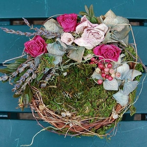 Nest With Dried Flowers /  Birds Nest /  Dried Rose and Lavender Nest / Shabby Cottage