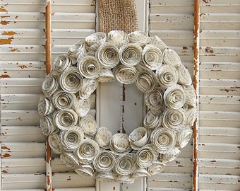 Book Page Wreath  / Literary Gift  / Paper Rose Wreath  / Book Lover Gift / Book Club