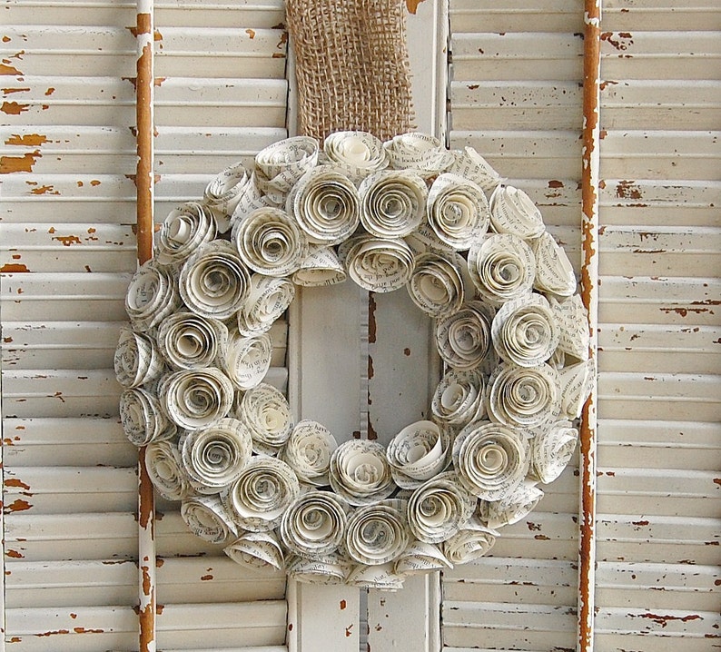 Book Page Wreath / Literary Gift / Paper Rose Wreath / Book Lover Gift / Book Club image 1