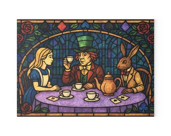Alice in Wonderland Tempered Glass Cutting Board, Kitchen Decor