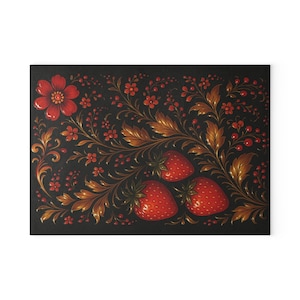 Floral Strawberry Glass Cutting Board, Kitchen Decor, Housewarming Gift, Chef Gift, Wedding Gift, Cooking Accessory