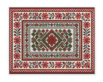 Ukrainian Embroidery Style Cotton Placemat, Folk Art Table Decor (18" x 14")