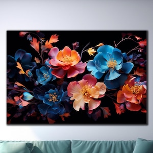 Flowers Tempered Glass Wall Art, Floral Wall Decor, Colorful Flowers Glass Printing, Large Glass Wall Art, Vivid Colors, Christmas Gifts