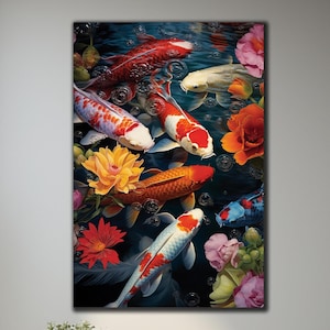 Koi Fish Tempered Glass Wall Art, Japanese Koi Fish Glass Wall Art, Koi Fish Glass Print, Animal Wall Decor, Large Glass Wall Art,Home Decor
