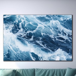 Art mural en verre trempé vague, impression sur verre vague océan, décoration murale océan, impression sur verre abstraite, art mural très grand, cadeaux de Noël
