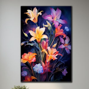 Arte de pared de vidrio templado con flores, arte de pared de vidrio con flores de colores, decoración de pared de vidrio con flores, arte de pared de vidrio grande, colores vivos, decoración del hogar
