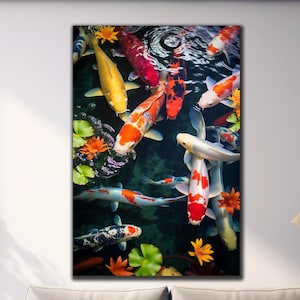 Koi Fish Tempered Glass Wall Art, Japanese Koi Fish Glass Wall Decor, Koi Fish Glass Print, Animal Wall Art, Extra Large Wall Art,Home Decor