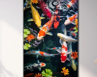 Koi Fish Tempered Glass Wall Art, Japanese Koi Fish Glass Wall Decor, Koi Fish Glass Print, Animal Wall Art, Extra Large Wall Art,Home Decor