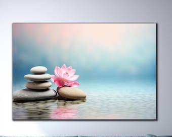 Zen Spa Stones Tempered Glass Wall Art, Spa Stones Glass Wall Decor, Flower Glass Print, Extra Large Wall Art, Vivid Colors, Home Decor