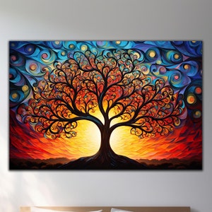 Tree of Life Tempered Glass Wall Art,Colorful Life of Tree Wall Decor,Abstract Glass Print,Vivid Colors,Extra Large Wall Art,Christmas Gifts