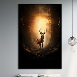 Deer Wall Art, Deer Tempered Glass, Stag Wall Decor, Animal Wall Art, Forest Landscape Art, Extra Large Wall Art, Wall Hangings