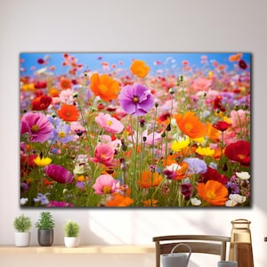Flowers Tempered Glass Wall Art, Spring Flowers Glass Wall Art, Floral Art Print, Extra Large Wall Art, Vivid Colors, Housewarming Gifts