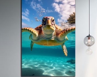 Sea Turtle Tempered Glass, Sea Turtle Wall Art, Undersea Wall Art, Glass Printing, Extra Large Wall Art, Glass Wall Decor, Wall Hangings
