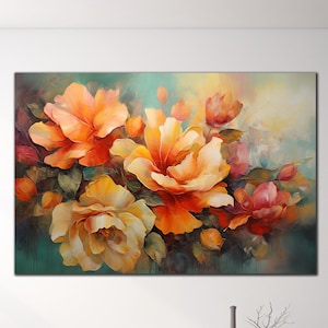Flowers Tempered Glass Wall Art, Floral Wall Decor, Oil Painting Flowers Glass Printing, Photo on Glass,Extra Large Wall Art,Christmas Gifts