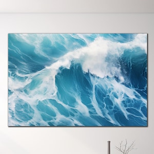 Art mural en verre trempé vague, impression sur verre vague océan, décoration murale océan, impression sur verre abstraite, grande oeuvre d&#39;art murale en verre, cadeaux de Noël