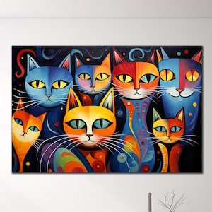 Abstract Tempered Glass Wall Art,Colorful Cats Glass Wall Art,Cat Glass Print,Animal Wall Decor,Extra Large Wall Art,Vivid Colors,Home Decor