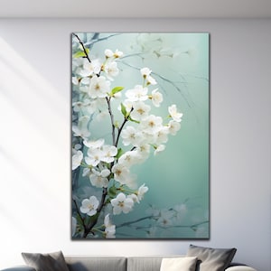 Little Flowers Tempered Glass, White Flowers Wall Art, Floral Wall Decor, Nature Glass Printing, Large Glass Wall Art, Wall Hangings