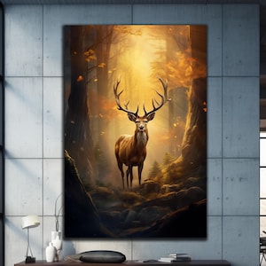 Deer Wall Decor, Deer Tempered Glass, Stag Wall Art, Forest Glass Printing, Abstract Glass Print, Extra Large Wall Art, Housewarming Gifts