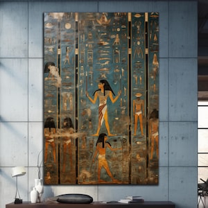 Egyptian Wall Art, Ancient Egypt Wall Art, Hieroglyphs Wall Decor, Egypt Symbols, Tempered Glass, Large Glass Wall Art, Housewarming Gifts