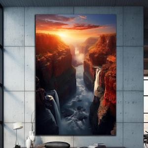 Waterfall Wall Art, Waterfall Tempered Glass, Nature Wall Decor, Sunset Scenery Glass Printing, Extra Large Wall Art, Wall Hangings