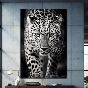 Leopard Tempered Glass Wall Art, Black and White Leopard Glass Wall Decor, Animal Glass Wall Art, Large Glass Wall Art, Housewarming Gifts