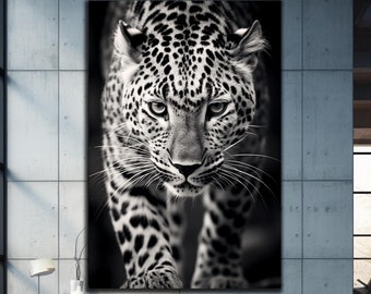 Leopard Tempered Glass Wall Art, Black and White Leopard Glass Wall Decor, Animal Glass Wall Art, Large Glass Wall Art, Housewarming Gifts