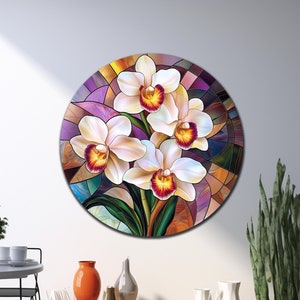 Orchid Tempered Glass Wall Art,Floral Wall Decor,Round Glass Wall Art,Flower Glass Print,Vivid Colors,Extra Large Wall Art,Housewarming Gift