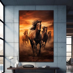 Horses Glass Wall Decor, Horse Tempered Glass, Brown Horses Glass Print Wall Art, Vivid Colors, Large Wall Decor, Housewarming Gifts