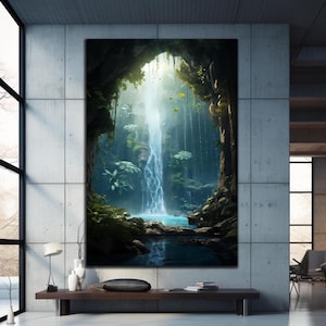 Waterfall Tempered Glass, Paradise Waterfall Wall Art, Nature Glass Decor, Vivid Colors, Large Glass Wall Decor, Wall Hangings