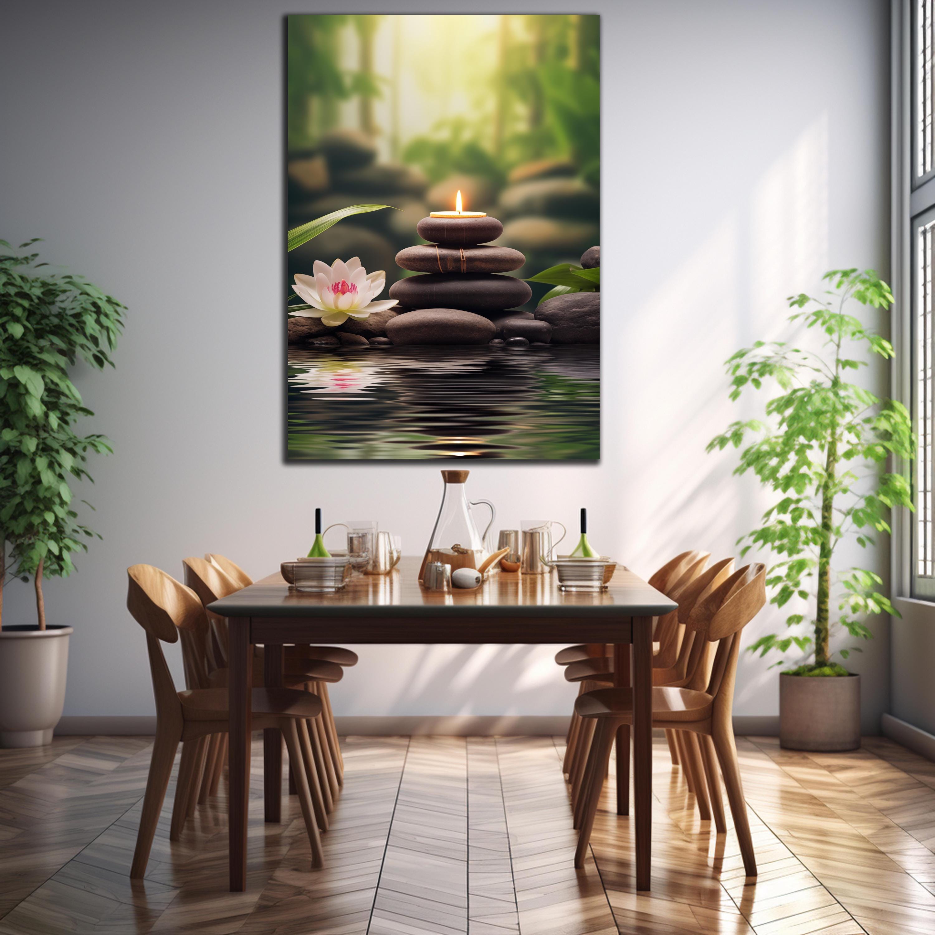 Zen Spa Stones Wall Art, Spa Stones Tempered Glass, Flower Wall Decor ...