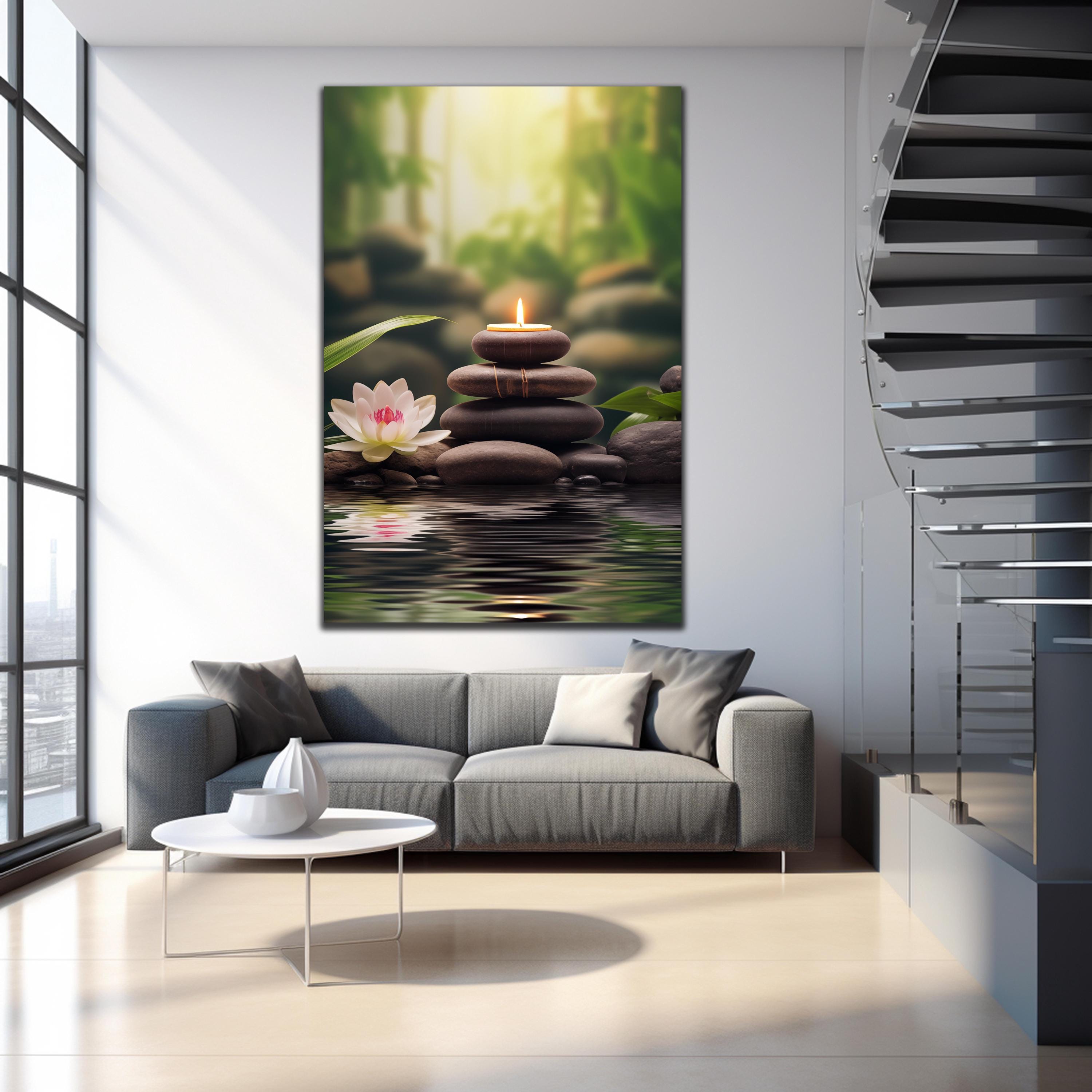 Zen Spa Stones Wall Art, Spa Stones Tempered Glass, Flower Wall Decor ...