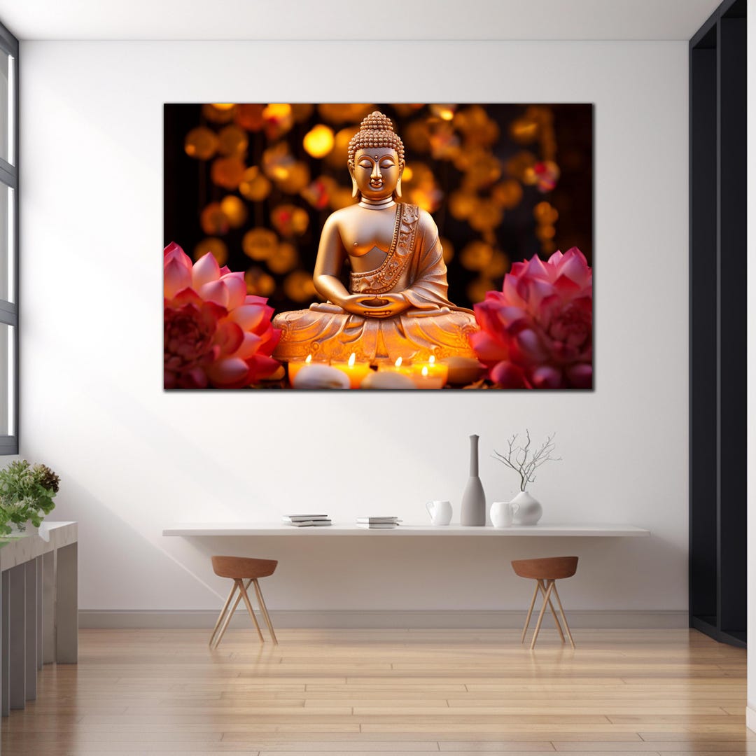 Lord Buddha Tempered Glass, Buddha Glass Wall Art, Floral Art Print ...